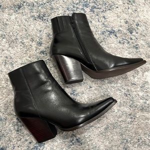 Jeffrey Campbell point toe leather black booties